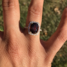Color Change Garnet 4.51 Carat With Accented Diamond Halo Ring In 14K Yellow Gold