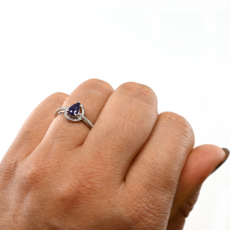 Color Changing Natural Alexandrite Pear Shape 0.51 Ring In 14K White Gold With Accented Diamonds