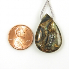 Copper Abalone Shell Drop Almond Shape 29x20mm Drilled Bead Single Pendant Piece