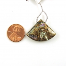 Copper Abalone Shell Drop Fan Shape 31x23mm Drilled Bead Single Pendant Piece