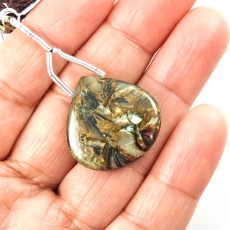 Copper Abalone Shell Drop Heart Shape 24x24mm Drilled Bead Single Pendant Piece