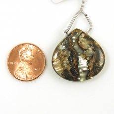 Copper Abalone Shell Drop Heart Shape 25x25mm Drilled Bead Single Pendant Piece