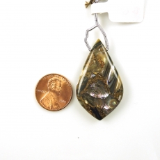 Copper Abalone Shell Drop Leaf Shape 40x23mm Drilled Bead Single Pendant Piece