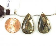 Copper Abalone Shell Drops Almond Shape 25x15mm Drilled Beads Matching Pair