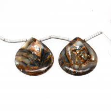 Copper Abalone Shell Drops Heart Shape 18x18 Drilled Beads Matching Pair