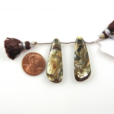 Copper Abalone Shell Drops Wing Shape 35x13mm Drilled Beads Matching Pair