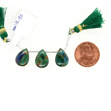 Copper Azurite Malachite Drops Almond Shape 14x10mm Drilled Beads 3 Pieces Line