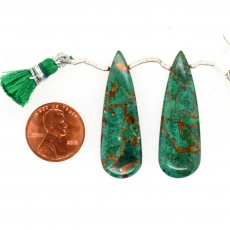 Copper Azurite Malachite Drops Almond Shape 40x13mm Drilled Beads Matching Pair