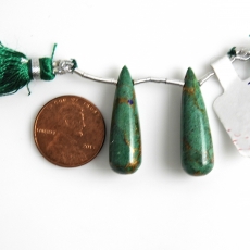 Copper Azurite Malachite Drops Briolette Shape 31x9mm Driled Beads Matching Pair