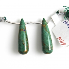 Copper Azurite Malachite Drops Briolette Shape 31x9mm Driled Beads Matching Pair