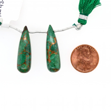 Copper Azurite Malachite Drops Briolette Shape 32x10mm Drilled Beads Matching Pair