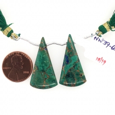 Copper Azurite Malachite Drops Cone Shape 31X16mm Driled Beads Matching Pair