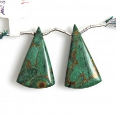Copper Azurite Malachite Drops Conical Shape 29X17mm Driled Beads Matching Pair