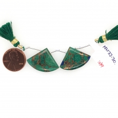 Copper Azurite Malachite Drops Fan Shape 18x25mm Driled Beads Matching Pair