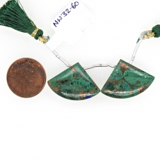 Copper Azurite Malachite Drops Fan Shape 26x18mm Drilled Beads Matching Pair
