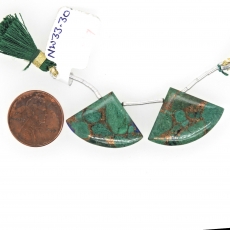 Copper Azurite Malachite Drops Fan Shape 27x19mm Drilled Beads Matching Pair