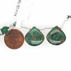Copper Azurite Malachite Drops Heart Shape 18x18mm Drilled Beads Matching Pair