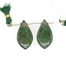 Copper Azurite Malachite Drops Leaf Shape 29x16mm Drilled Beads Matching Pair