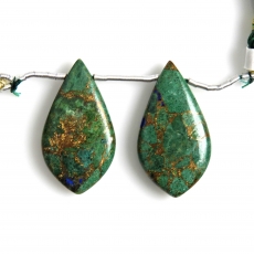 Copper Azurite Malachite Drops Leaf Shape 31x17mm Driled Beads Matching Pair