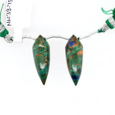 Copper Azurite Malachite Drops Okra Shape 29x10mm Drilled Beads Matching Pair