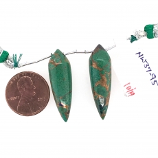 Copper Azurite Malachite Drops Okra Shape 30x10mm Driled Beads Matching Pair