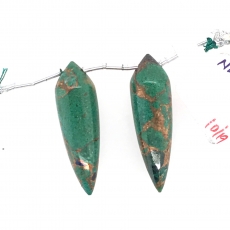 Copper Azurite Malachite Drops Okra Shape 30x10mm Driled Beads Matching Pair