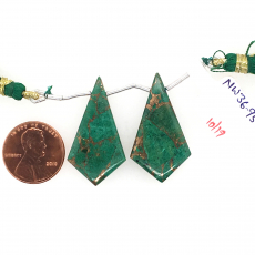 Copper Azurite Malachite Drops Shield Shape 33x20mm Drilled Beads Matching Pair