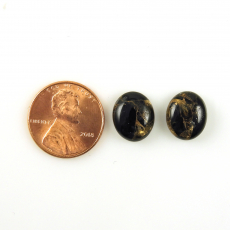 Copper Black Obsidian Cab Oval 12X10mm Matching Pair Approximately 7 Carat