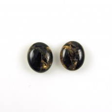 Copper Black Obsidian Cab Oval 12X10mm Matching Pair Approximately 7 Carat