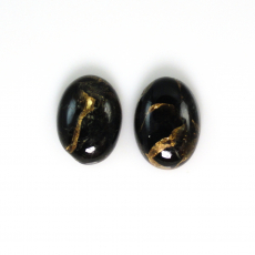Copper Black Obsidian Cab Oval 14X10mm Matching Pair Approximately 9 Carat