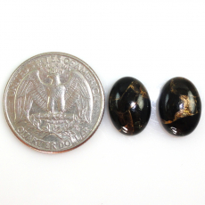Copper Black Obsidian Cab Oval 14X10mm Matching Pair Approximately 9 Carat