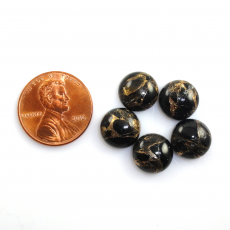 Copper Black Obsidian Cab Round 10mm Approximately 16 Carat.