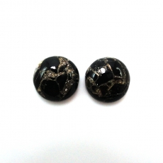 Copper Black Obsidian Cab Round 13mm Matching Pair Approximately 12 Carat.