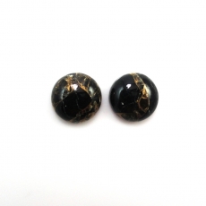 Copper Black Obsidian Cab Round 15mm Matching Pair Approximately 19 Carat.
