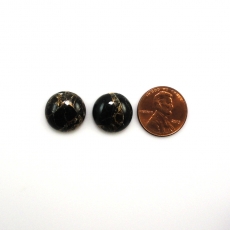 Copper Black Obsidian Cab Round 15mm Matching Pair Approximately 19 Carat.