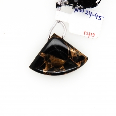 Copper Black Obsidian Fan Shape 25x33mm Drilled Bead Single Piece