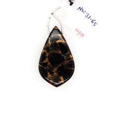 Copper Black Obsidian Leaf Shape 40x23mm Drilled Bead Matching Pair