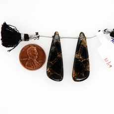 Copper Black Obsidian Wing Shape 35x12mm Drilled Bead Matching Pair
