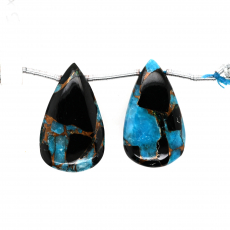 Copper Blue Obsidian Drops Almond Shape 25x14mm Drilled Bead Matching Pair
