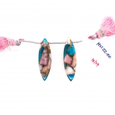 Copper Blue Turquoise and pink opal Drops Marquise Shape 33x10mm Drilled Beads Matching Pair