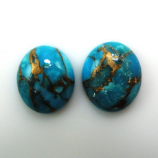 Copper Blue Turquoise Cab Oval 12X10mm Matching Pair Approximately 8 Carat