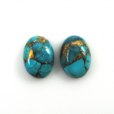 Copper Blue Turquoise Cab Oval 14X10mm Matching Pair Approximately 10 Carat.