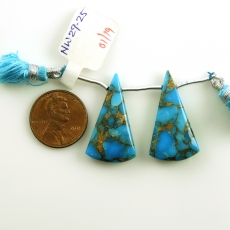 Copper Blue Turquoise Drops Conical Shape 29x16mm Drilled Beads Matching Pair