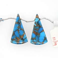 Copper Blue Turquoise Drops Conical Shape 29x17mm Drilled Bead Matching Pair