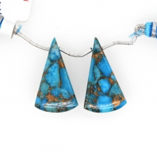Copper Blue Turquoise Drops Conical Shape 30x17mm Drilled Beads Matching Pair