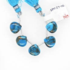 Copper Blue Turquoise Drops Heart Shape 12x12mm Drilled Beads 5 Pieces