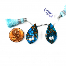 Copper Blue Turquoise Drops Leaf Shape 28x10mm Drilled Beads Matching Pair