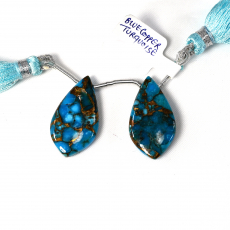 Copper Blue Turquoise Drops Leaf Shape 28x10mm Drilled Beads Matching Pair