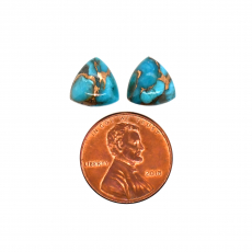 Copper Blue Turquoise Trillion Shape 10mm Matching Pair 6 Carat