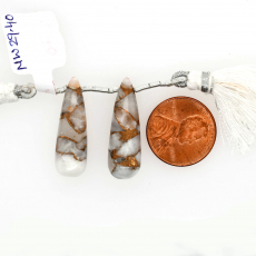 Copper Calcite Drop Briolette Shape 27x9mm Drilled Bead Matching Pair